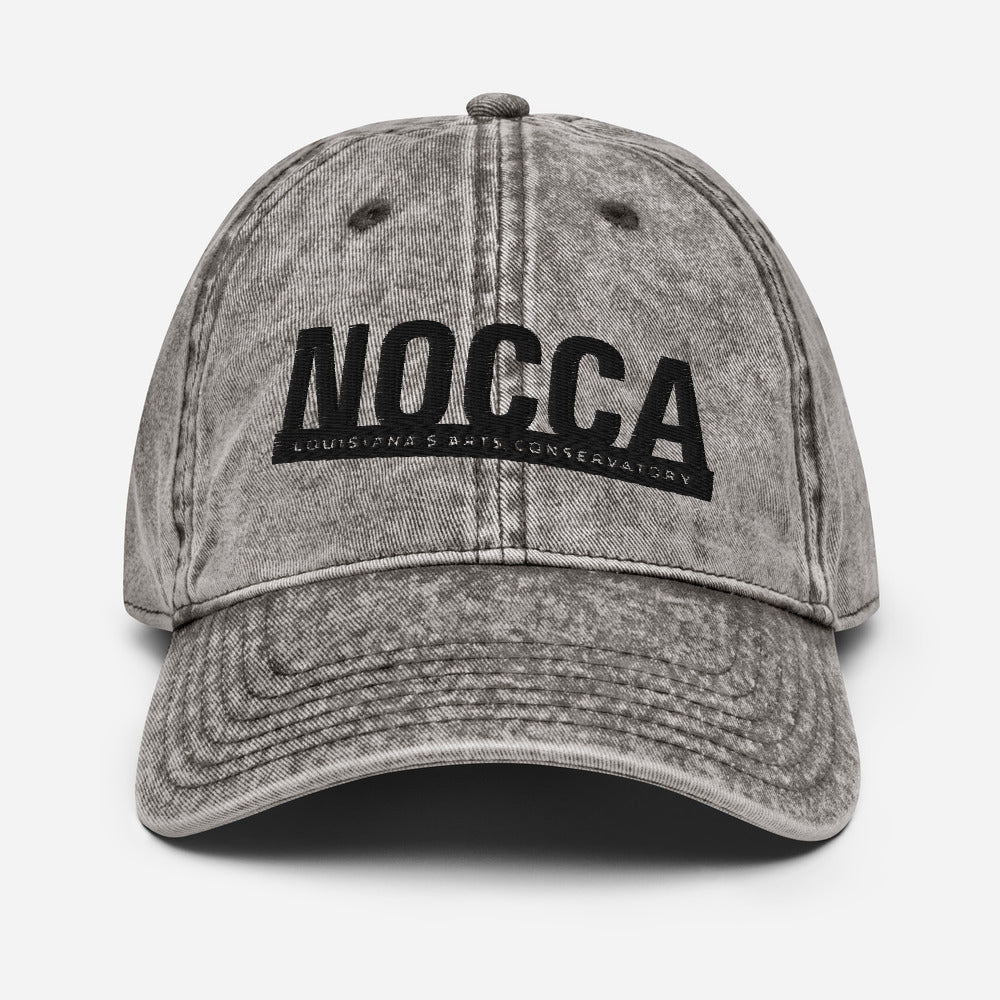 Vintage cotton twill cap with embroidered NOCCA logo in black